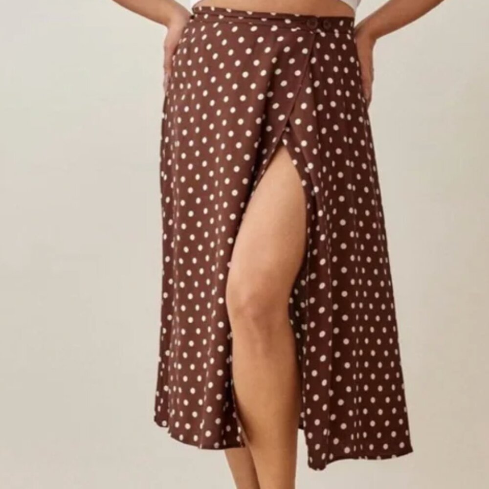 Reformation Betty Wrap Skirt - Au Lait Polka Dots, Size 2